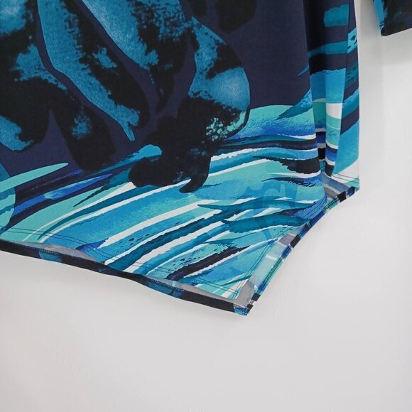 Clara Sun Woo Blue Floral Abstract Asymmetric Tunic Top Women's S Artsy Relaxed - Picture 5 of 8